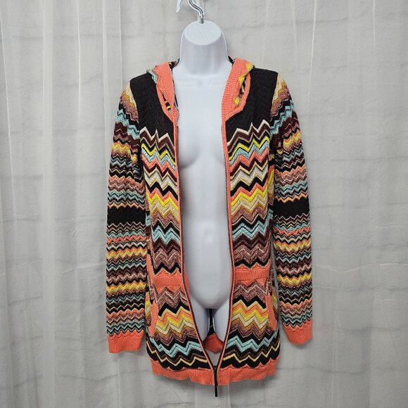 Missoni Target Cardigan Zip Retro Chevron Hooded Orange Brown XL - Picture 3 of 10